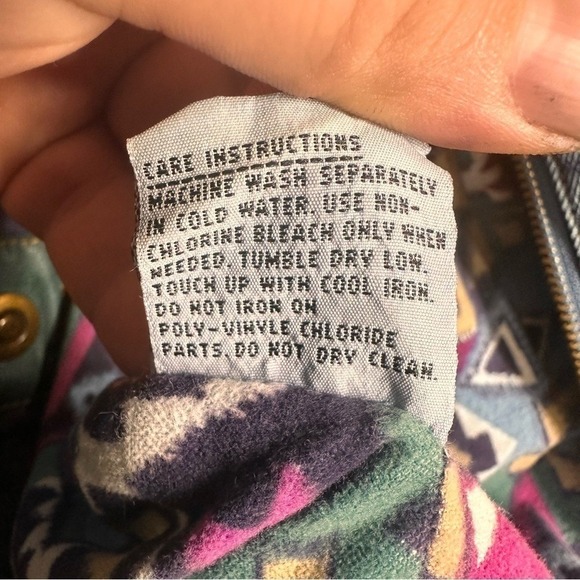 Vintage 90 Western Aztec Lined Denim Coat Women 2X Heavyweight Barn Chore Jacket - Picture 12 of 16